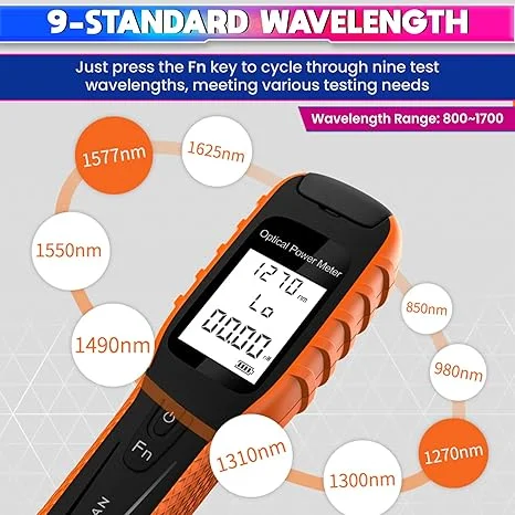 Optical Fiber Meter, 800~1700nm Rechargeable Wave Tester with Inbuilt LED Flashlight,with SC, ST, FC Interface 4