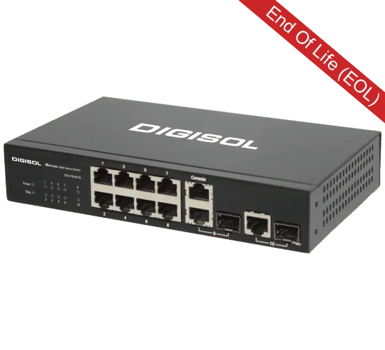 Digisol DG-FS4510 – 8 Port Fast Ethernet Layer 2 Managed Digisol Switch with 2 Gigabit Combo Ports (RJ45/SFP)