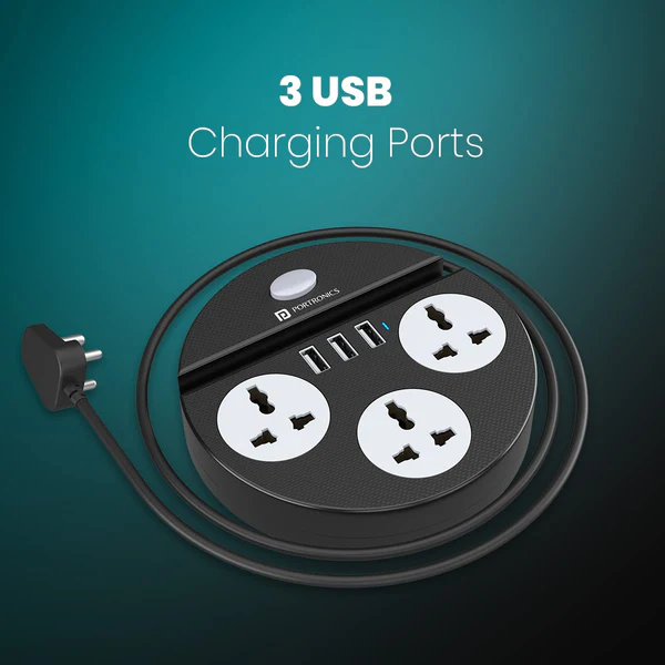 Portronics Power Plate 5 Extension Board with 3 AC Sockets & 3 USB Ports 2