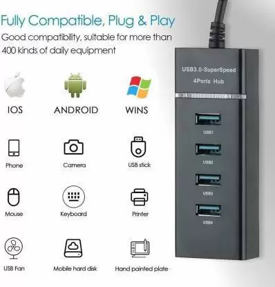 High-Speed USB 3.0 Hub – 4 Port Expansion, 5Gbps Data Transfer, Compact Design, Black 5