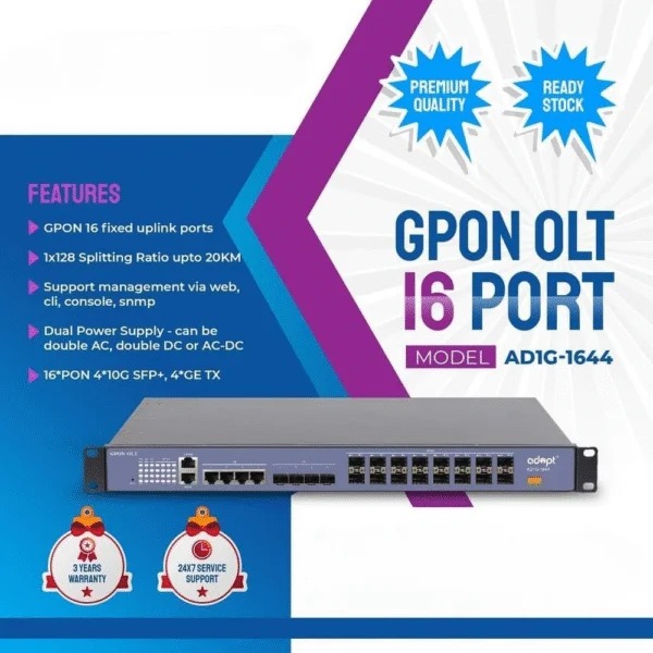 Adopt 16 Port LAYER 3 GPON OLT WITH DUAL POWER SUPPLY FULLY LOADED (AD1G-1644)