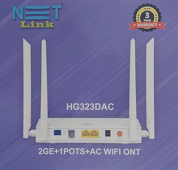 NETLINK HG323DAC GPON ONT | 2GE + 1POTS + Dual-Band AC WiFi | MU-MIMO, 1000 Mbps, 4 Antennas 4