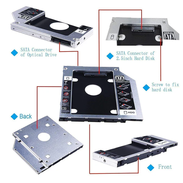 Universal 2nd HDD Caddy 9.5mm SATA for Laptop – Slim SATA III Hard Drive Adapter 4