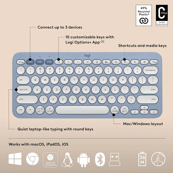 Logitech Pebble 2 Wireless Keyboard and Mouse Combo – Slim, Portable, Bluetooth 3