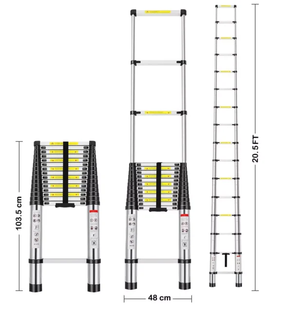 Telescopic Aluminium Ladder – 6.2m (20.34 ft), Foldable & Portable for Home and Outdoor Use 2