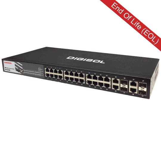 Digisol Switch DG-FS4528E | 24 Port Layer 2 Managed Fast Ethernet Switch with 4 Gigabit Combo Ports (RJ45/SFP) | VLAN, QoS, Ring Protection