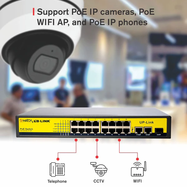 Match LB-Link 16 Port PoE Switch with 2 Uplink Ports and 2 Fibre Port 5