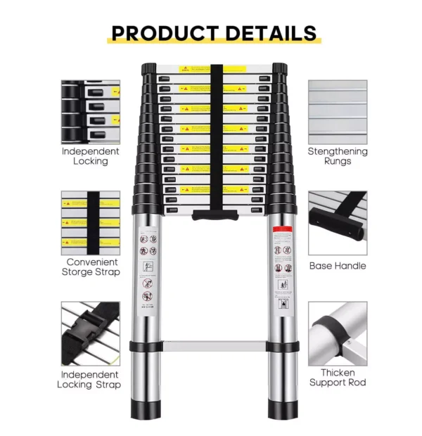 Telescopic Aluminium Ladder – 6.2m (20.34 ft), Foldable & Portable for Home and Outdoor Use 3