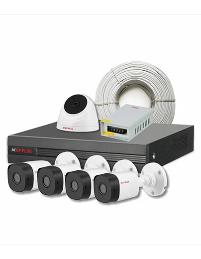 CP PLUS CP-UCK-TD41N-B1 2.4MP HD CCTV Kit – 4 Bullet Cameras, 1 Dome Camera, 8 Channel DVR with Accessories