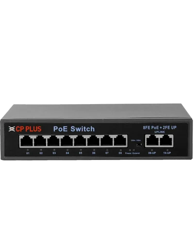 CP PLUS POE SWITCH CP-SAVW-HPU8H2-96 10-Port PoE Network Switch – 8 PoE Ports, 2 Uplink Ports, 10/100 Mbps, 96W PoE Budget, Compact Desktop Switch 2