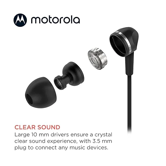 Motorola Wired Earbuds with Microphone – Earbuds 105 Corded in-Ear Headphones, Control Button for Calls/Music, Comfortable Lightweight Easy-Grip Ear Buds, Clear Bass Sound, Noise Isolation 5