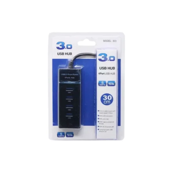 High-Speed USB 3.0 Hub – 4 Port Expansion, 5Gbps Data Transfer, Compact Design, Black