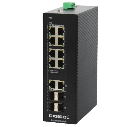 DIGISOL Managed Industrial Switch with 4 Gigabit SFP Ports, 2 Gigabit TX Ports and 8 Gigabit PoE Ports, PoE: 240W – DG-IS4514HPE