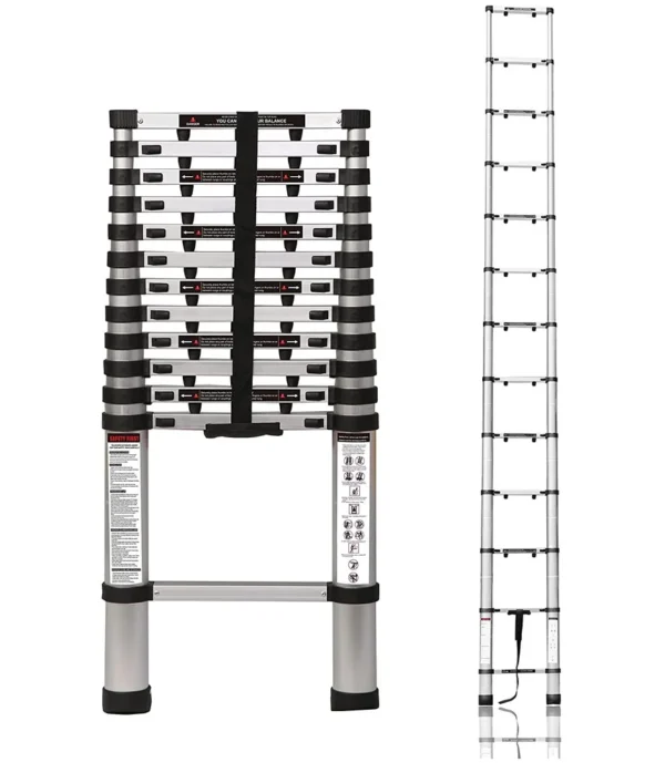 Telescopic Finger-Protect Aluminium Ladder – 5.0m (17.6 ft), Portable & Compact for Home & Outdoor Use