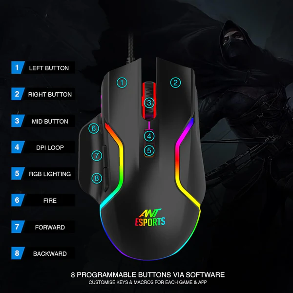 Gaming Mouse – Ant Esports GM320 RGB Wired, 12800 DPI 5