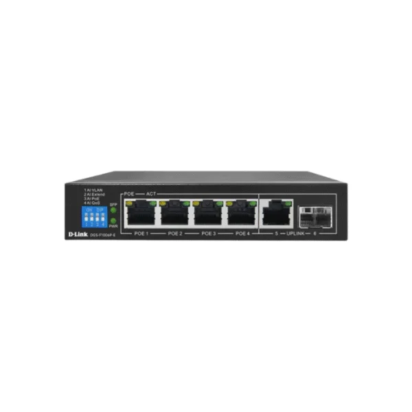 D-Link DGS-F1006P-E 4GE PoE+ 1GE & 1 SFP Uplink 250m PoE Switch