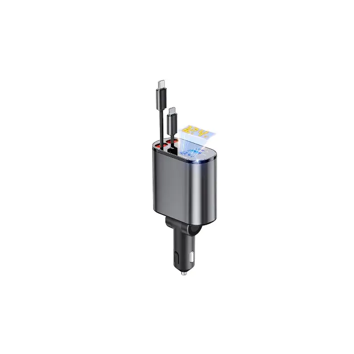 4-in-1 Retractable Car Charger with Dual USB Ports | PD Fast Charging