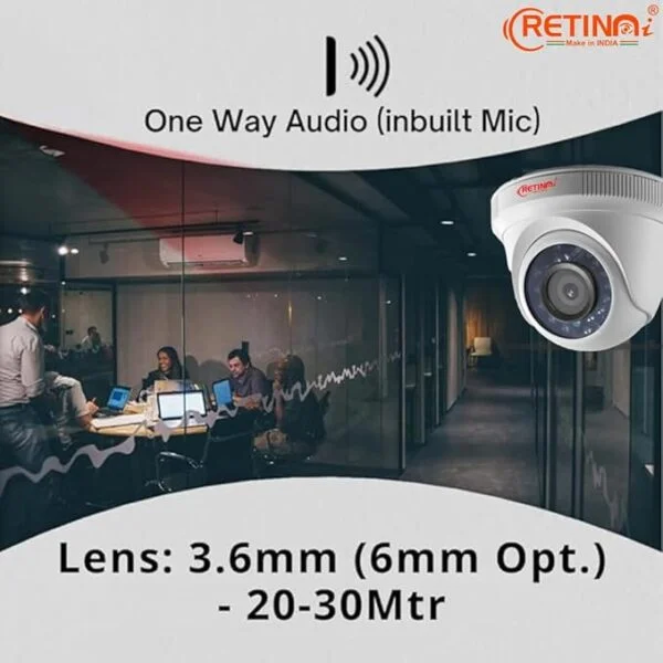 RETINAI AHD Dome 2.4MP CCTV Camera – 1080P HD with IR Night Vision, Mic, and Smart Connectivity for Home & Office Security 3