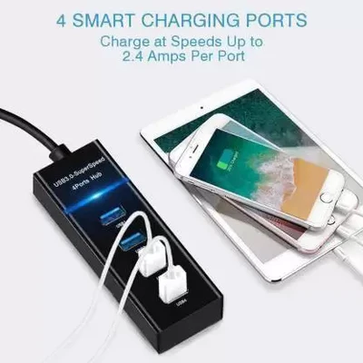 High-Speed USB 3.0 Hub – 4 Port Expansion, 5Gbps Data Transfer, Compact Design, Black 3