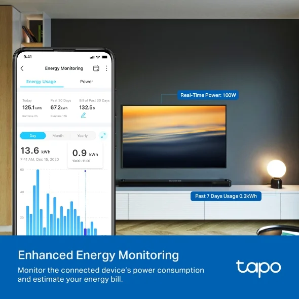 Smart Plugs Mini Smart Wi-Fi Plug, Energy Monitoring Tapo P110 3