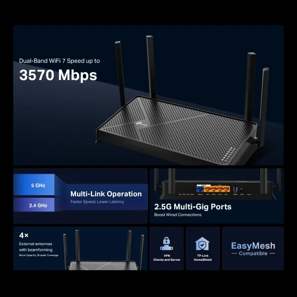 TP-Link Archer BE230 BE3600 Dual-Band Wi-Fi 7 Router 2