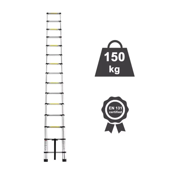 LADDER -Telescopic Stainless Steel Ladder 4.4 m (14.5 Ft) 15 Step Protect Aluminium Portable and Compact | Extension Multipurpose Step Ladder for Home and Outdoor | Anti-Slip Rubber Shoes 4
