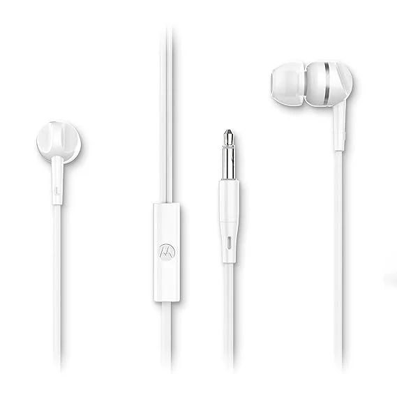 Motorola Wired Earbuds with Microphone – Earbuds 105 Corded in-Ear Headphones, Control Button for Calls/Music, Comfortable Lightweight Easy-Grip Ear Buds, Clear Bass Sound, Noise Isolation