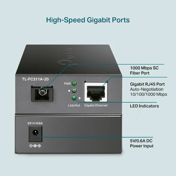 TP-Link TL-FC311A-20 Gigabit WDM Media Converter – Single-Mode SC, 20KM, 1550nm TX / 1310nm RX 5