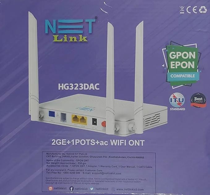 NETLINK HG323DAC GPON ONT | 2GE + 1POTS + Dual-Band AC WiFi | MU-MIMO, 1000 Mbps, 4 Antennas 5