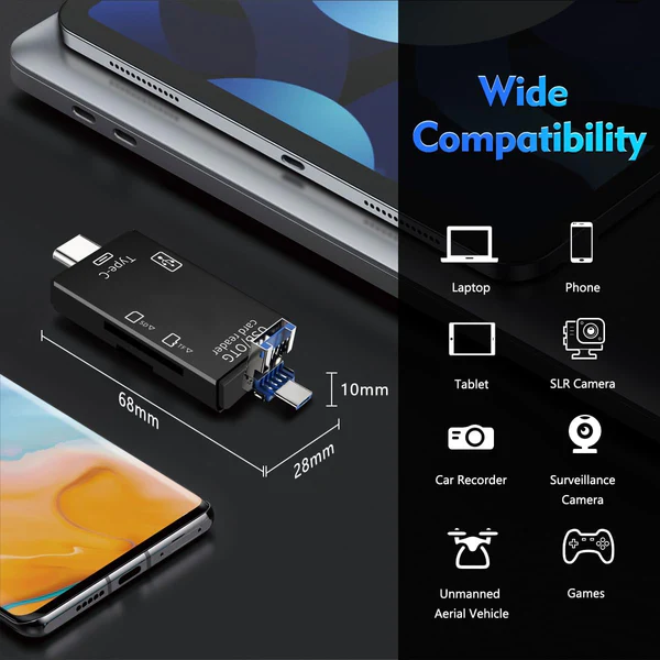 INSPIRE 6-in-1 Card Reader – USB 3.0, USB-C, Micro USB, OTG Compatible 2