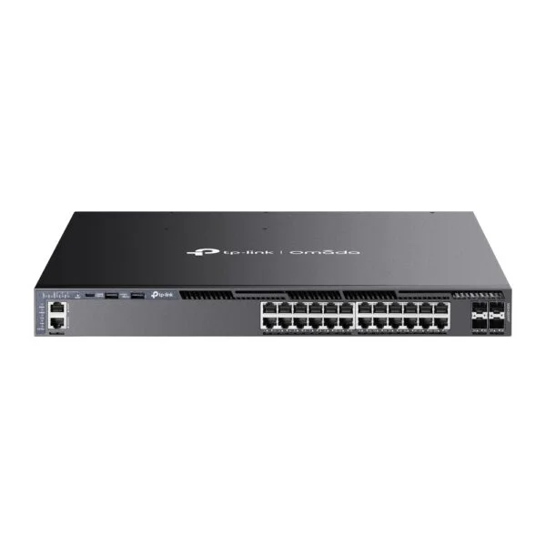 TP-Link SG6428XHP Omada 24-Port Gigabit Stackable L3 Managed PoE+ Switch – 4× 10G SFP+ Slots, 410W PoE Budget, VLAN, QoS, Rackmount