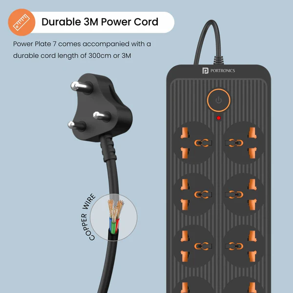 Portronics Power Plate 7 Extension Board – 8 Power Sockets, 6 USB Ports (2.1A) 6
