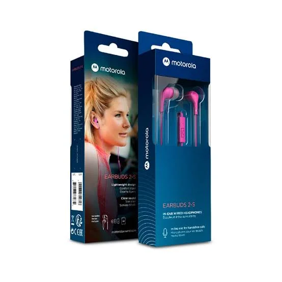Motorola Wired Earbuds with Microphone – Earbuds 2-S Corded in-Ear Headphones, Control Button for Calls/Music, Comfortable Lightweight Silicone Ear Buds, Clear Bass Sound, Noise Isolation 3