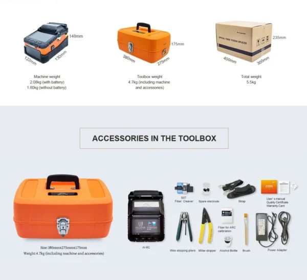 Signal Fire AI-6 Fusion Splicer – 6 Motor Core Alignment Splicing Machine | 8s Splicing, 18s Heating, VFL & OPM Functions | 200+ Splices Per Charge 4