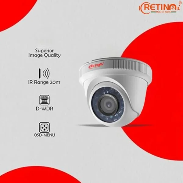 RETINAI AHD Dome 2.4MP CCTV Camera – 1080P HD with IR Night Vision, Mic, and Smart Connectivity for Home & Office Security 2