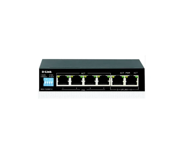 D-Link DES-F1006P-E 6-Port 10/100 Long Range PoE+ Surveillance Switch