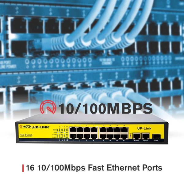 Match LB-Link 16 Port PoE Switch with 2 Uplink Ports and 2 Fibre Port 2