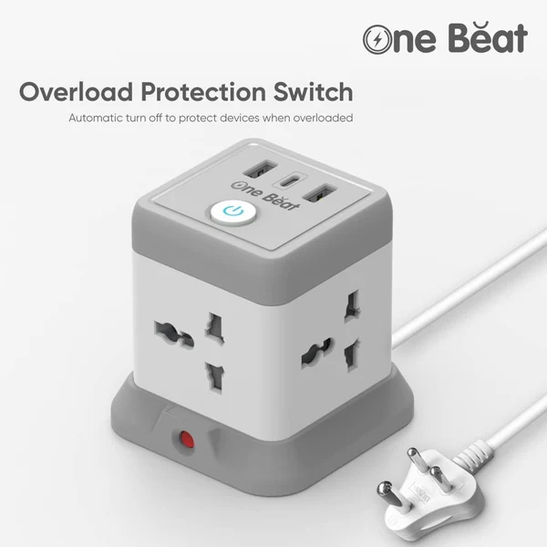 One Beat Cube Socket Extension Board – 4 Universal Sockets, 3 USB Ports (2 USB-A + 1 Type-C) 2