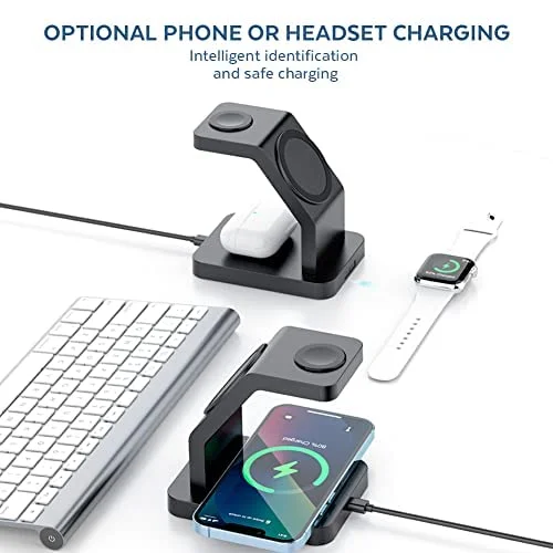 Fast Wireless Charger 3-in-1 23W Mag-Safe Stand for iPhone, AirPods & Apple Watch – Black 4
