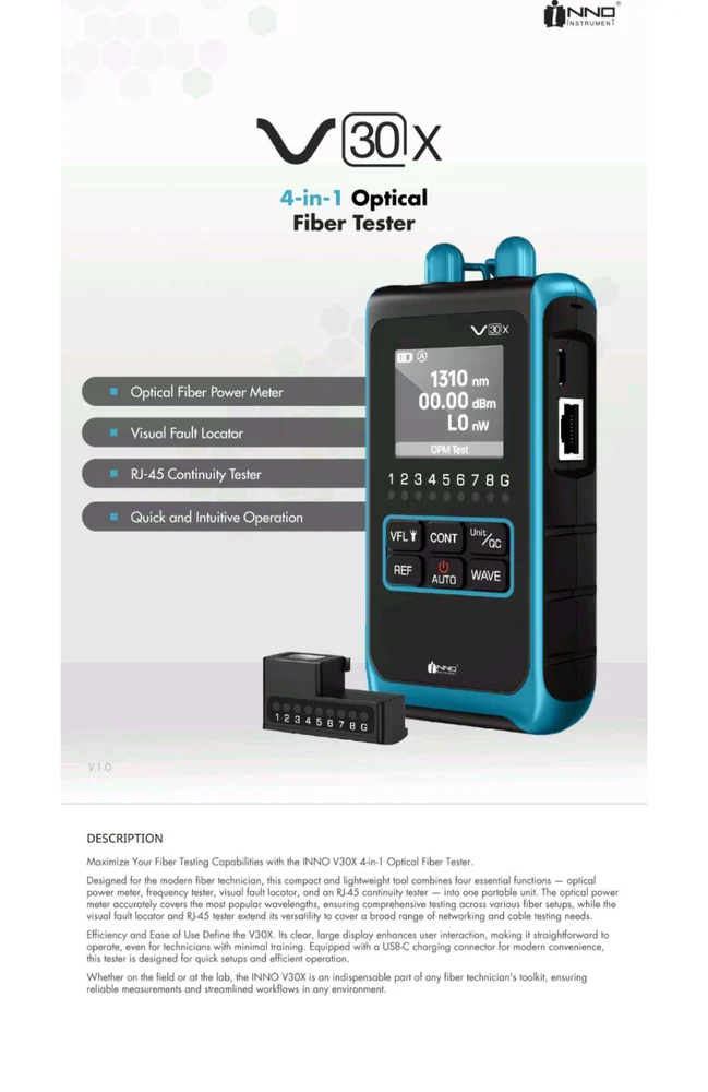 INNO V30X Optical 4-in-1 Power Meter | OPM, VFL, RJ45 Cable Tester & LED Flashlight | Fiber Optic Testing Tool 2