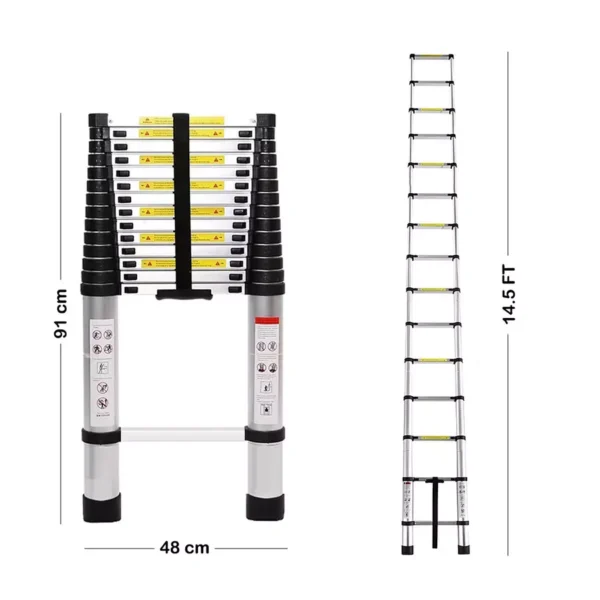 LADDER -Telescopic Stainless Steel Ladder 4.4 m (14.5 Ft) 15 Step Protect Aluminium Portable and Compact | Extension Multipurpose Step Ladder for Home and Outdoor | Anti-Slip Rubber Shoes 3