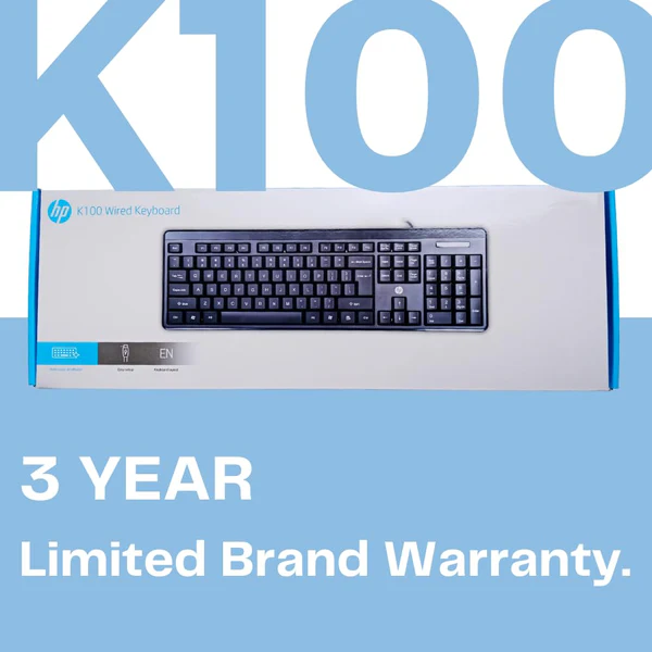 HP K100 Wired Keyboard – Chiclet-Style, USB Plug & Play, LED Indicators, All-Day Typing Comfort 3