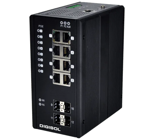 Digisol DG-IS4512HP – L2-Managed Din-Rail Industrial Ethernet Switch