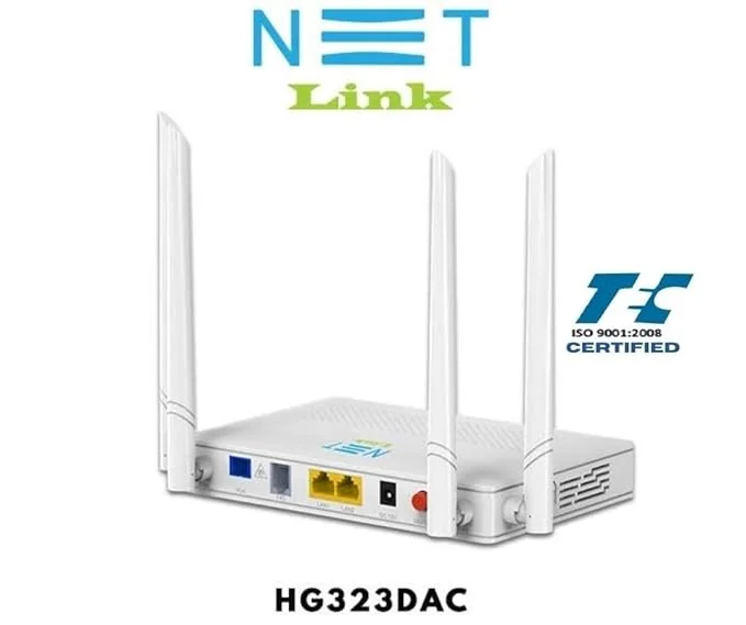 NETLINK HG323DAC GPON ONT | 2GE + 1POTS + Dual-Band AC WiFi | MU-MIMO, 1000 Mbps, 4 Antennas