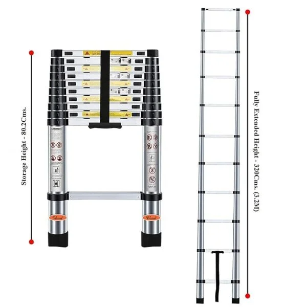 Telescopic Aluminium Ladder 3.2m (10.5 feet) Portable and Compact | Extension Multipurpose Step Ladder for Home and Outdoor | Anti-Slip Rubber Shoes (3.2M) 2