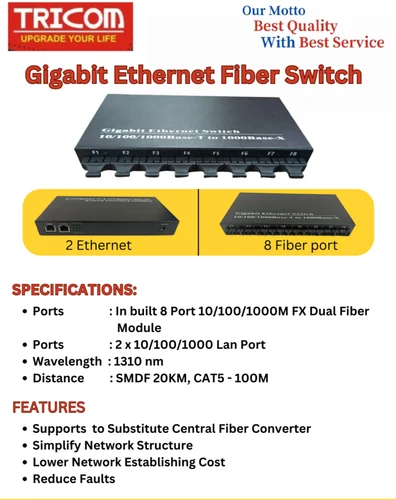 TRICOM Gigabit Ethernet Fiber Switch 8 Fiber Port and 2 Ethernet Port Dual Fiber 1000mbps