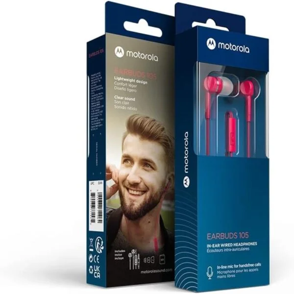 Motorola Wired Earbuds with Microphone – Earbuds 105 Corded in-Ear Headphones, Control Button for Calls/Music, Comfortable Lightweight Easy-Grip Ear Buds, Clear Bass Sound, Noise Isolation 2
