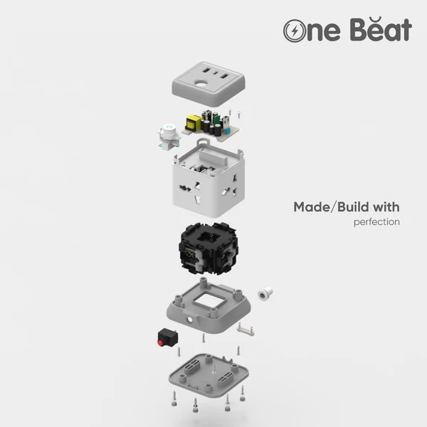 One Beat Cube Socket Extension Board – 4 Universal Sockets, 3 USB Ports (2 USB-A + 1 Type-C) 3