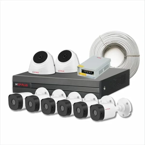 CP PLUS | CP-UCK-TD62N-B1 | 2.4MP HD CCTV Camera Kit | 6 Bullet, 2 Dome Cameras, 8 Channel DVR with Cable & Accessories