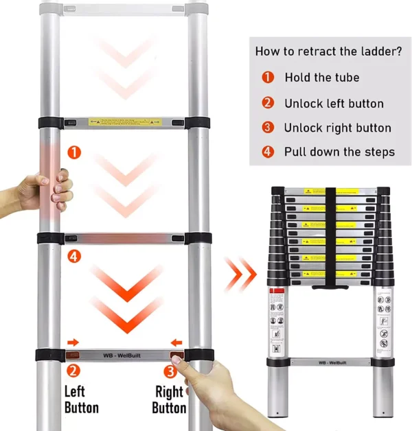 Telescopic Aluminium Ladder – 6.2m (20.34 ft), Foldable & Portable for Home and Outdoor Use 4